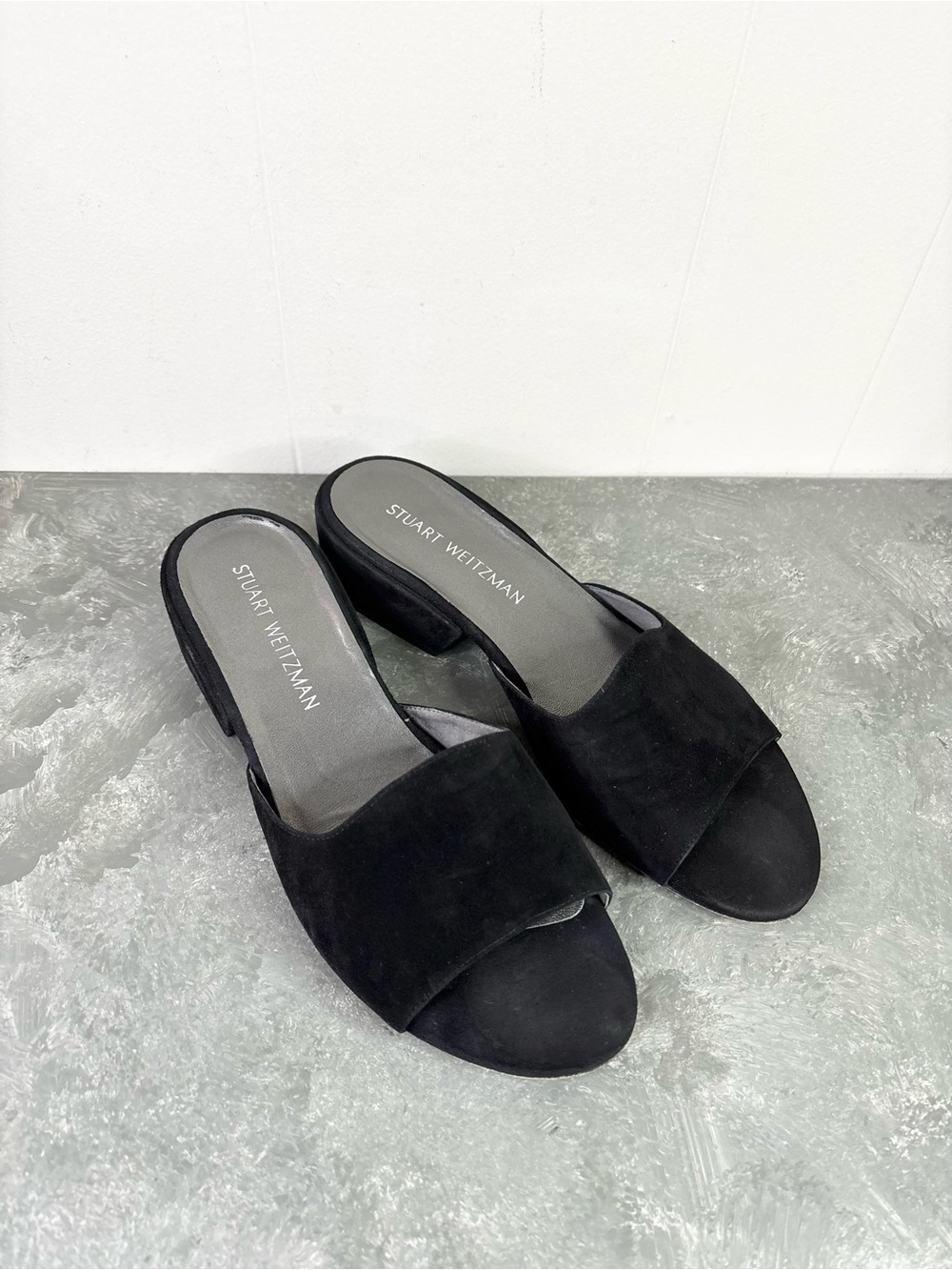 Stuart Weitzman Black Suede Slide Sandals